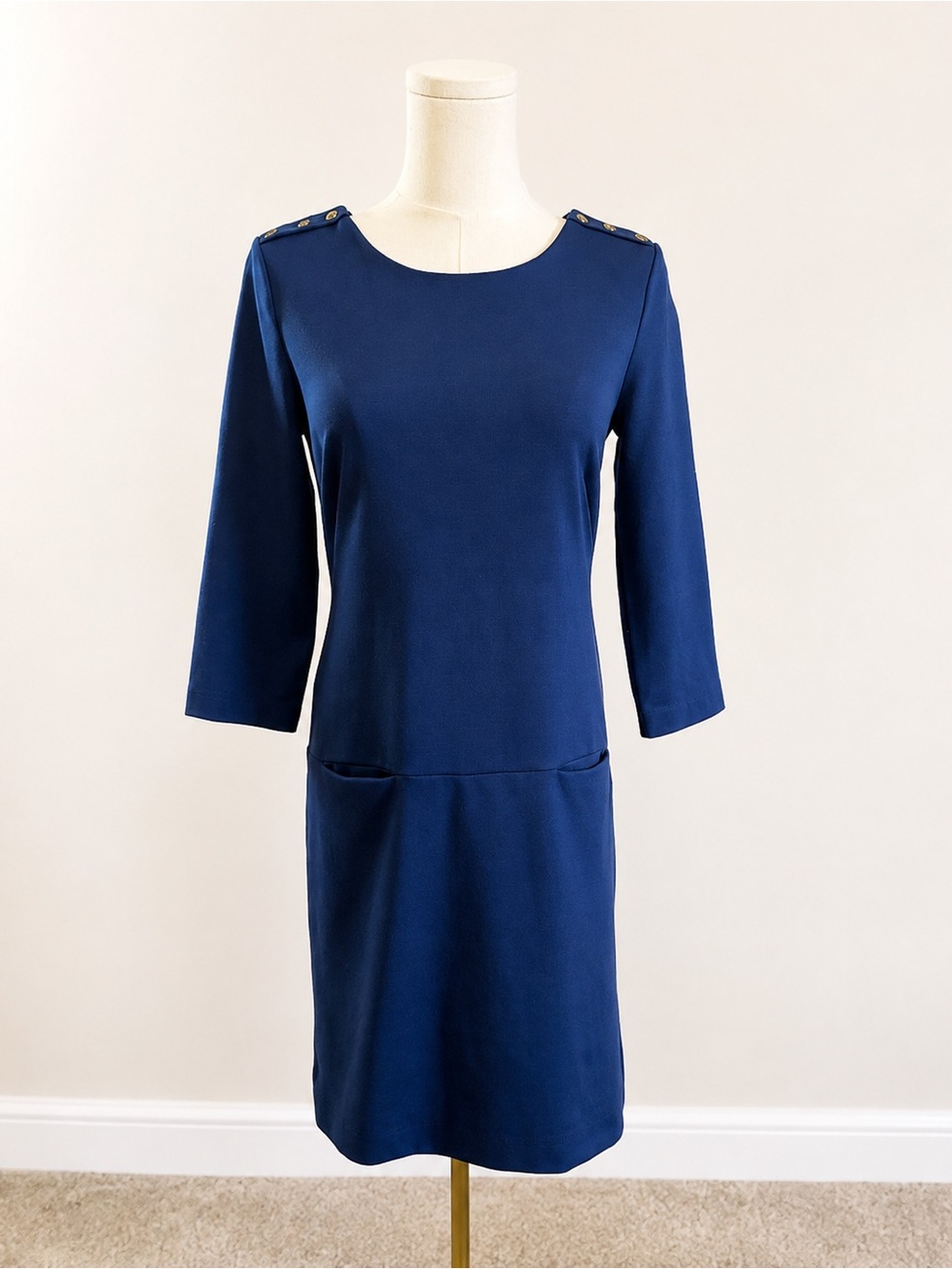 Banana Republic XS Navy Blue Sheath Dress Gold Button Career Workwear